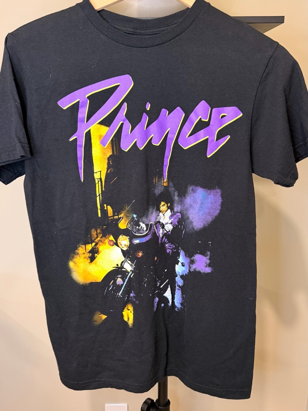 Prince Black Short Sleeve Tee with Purple and Yellow Graphic